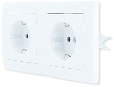 LINA Steckdose 2 Fach VDE für Unterputz Schuko weiß mit Rahmen H1-C51GM+H1-C002 Komplettset UP Stecker Wandsteckdose zweifach Kunststoffrahmen