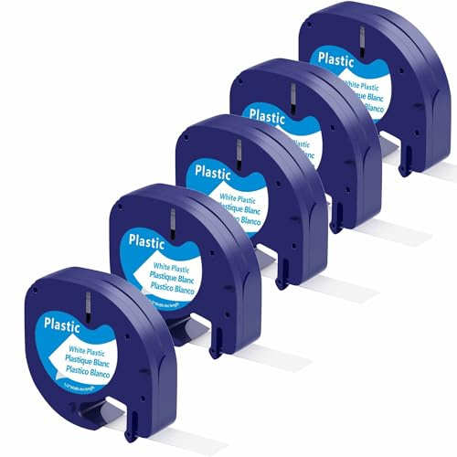 TapeTek Kompatibles Letratag Etikettenband 12mm x 4m, Schwarz auf Weiß, für Dymo LT-100H LT-100T 200B XR XM