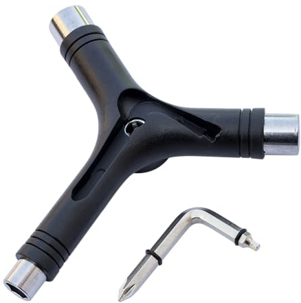Abrazo All-in-One Skate Tools Portable Skateboard Accessory with Y-Type Tool and L-Type Phillips Head Wrench Screwdriver for Skateboards, Longboards, Mini Skateboards, Cruisers