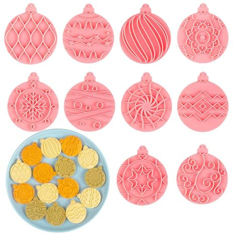 Weihnachts-Ausstecher-Prägeform - Kugelförmige Ausstechformen - 10 Stück Weihnachts-Ausstechformen und Stempel zum Backen, 3D-Ke -Backwerkzeuge mit erhöhtem Design Weiting