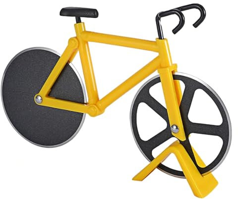 Bicicletta taglia pizza Rullo per pizza in acciaio inox con rivestimento antiaderente Tagliapizza bicicletta regali divertenti per donne regali per feste gadget divertenti (giallo 18,5 x 12 x 4 cm)
