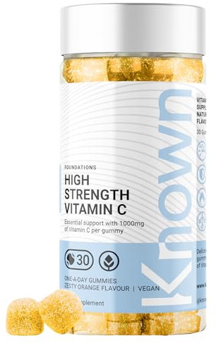 Known 1000mg High Strength Vitamin C (Ascorbic Acid) Gummies – Zesty Orange Flavour – Chewable Vegan Gummy Supplement – Immune, Collagen, Energy & Antioxidant Support – 1 Month Supply – One-A-Day