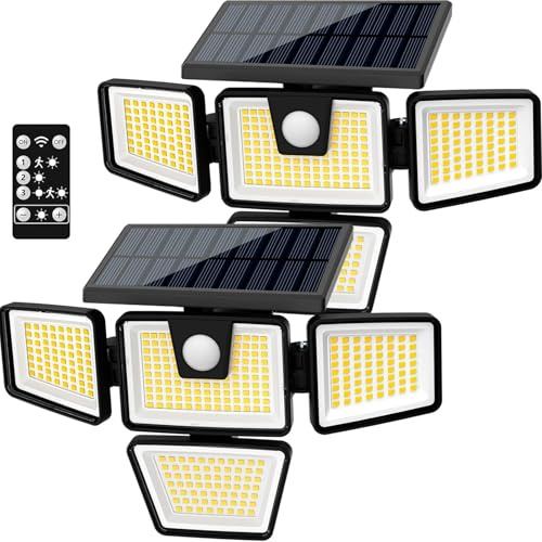AmeriTop Lumières Solaires Extérieur, Pack de 2 Lumières LED à Détecteur de Mouvement Solaire Haute Luminosité Sans Fil, 4 Têtes Réglables, Étanche IP65, Applique Murale LED de Sécurité