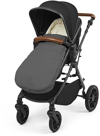Ickle Bubba Universal Premium Footmuff for Prams, Pushchairs & Strollers – Cosy Faux Fur Lined, Showerproof, All-Season Warm Cosy Toes, Fits Most Buggies & Stroller Brands (Charcoal Grey)