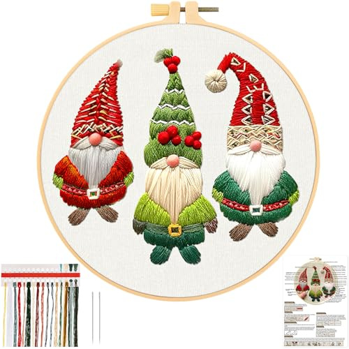 JSRQT Kit de Démarrage de Broderie pour Débutants - Les Lutins de Noël au Point de Croix Artisanal - Christmas Embroidery Starter