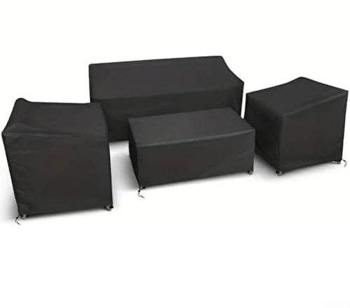 Set di 4 coperture per mobili da giardino, veranda da esterno, impermeabili, resistenti, in tessuto Oxford, copertura per mobili per sedie e divani (nero 200D)