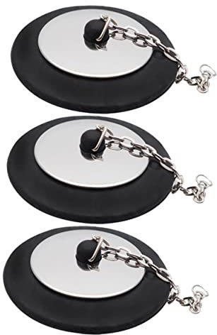 BUGUUYO Tapón De Bañera De Goma 5 Cm con Cadena, Tapón De Drenaje para Fregadero y Lavabo, Resistente Al Agua, Uso Doméstico Baño y Cocina, Paquete De 3 Unidades