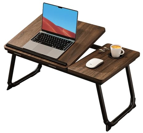 DOKKOME Tavolo per computer portatile da letto, pieghevole, tavolo da letto per laptop, tavolo per notebook, vassoio da letto, vassoio per la colazione, tavolo da letto pieghevole, lapdesk, marrone