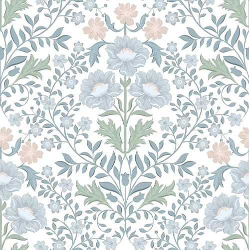 Floral Wallpaper Peel and Stick Wallpaper 17.3x393 Boho Contact Paper Removable Self Adhesive Wall Paper for Bathroom Bedroom Blue and White Wildflower Wallpapers for Walls Home Decorate Vinyl