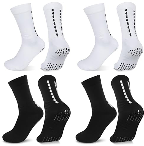 PERMANENTLY001 Calzini Grip Calcio Antiscivolo Uomo Donna Ciclismo Calzini Yoga Antiscivolo Imbottiti Anti-vesciche Calzino Pilates Basket Trekking Corsa Lavoro 36-43 Neri+Bianchi M 4P