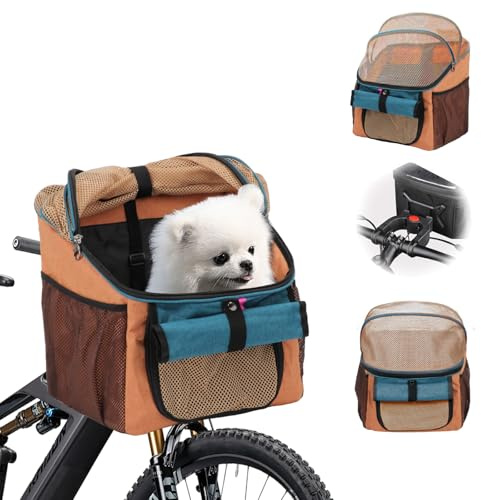 BigKing Borsa per Bicicletta per Animali Domestici, Cestino Anteriore per Cani, Cestino Pieghevole per Bicicletta, Adatto per Equitazione All'aperto E Campeggio con Animali Domestici (Arancione)