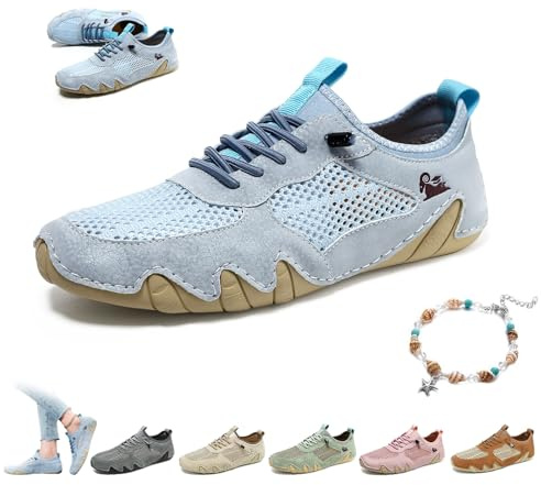 Zapatos Vogany for mujer, zapatillas ortopédicas Vogany for mujer, cómodas zapatillas de verano de malla transpirable, sin cordones, for senderismo al aire libre, antideslizantes y ligeras.(Light blue