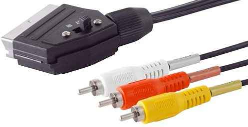 1aTTack.de 1 x 2 m – SCART till 3 RCA-kontakter YRW-kabel med strömbrytare SCART-kontakt till RCA-ljudvideo adapter AV-kabel gjuten för TV DVD-konsolmottagare