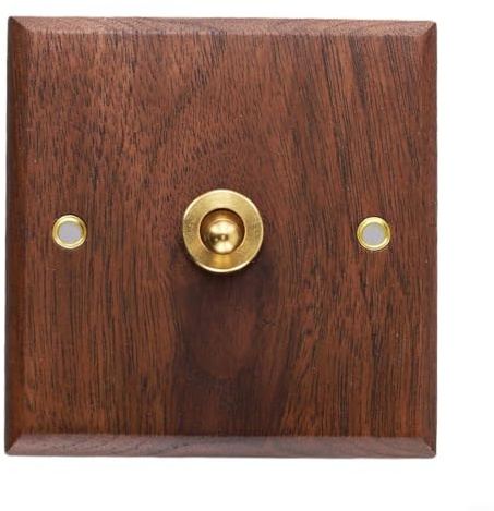 Vasiumic Interruptor de luz retro de 1/2 vías, montaje en pared, panel de madera de nogal negro con palanca de latón para el hogar, dormitorio, sala de estar, cocina, baño, pasillo (1 banda)