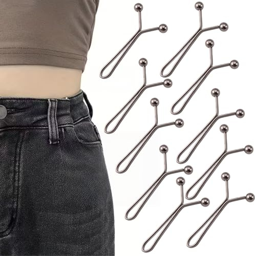 10Pcs Waist Tightener,Tightening Waistband,Multipurpose Waist Tightener Clips and Pant Waist Tightener,Jean Buttons for Easy Adjustments,Buckles for Jeans,Trouser Waist Tightener,03