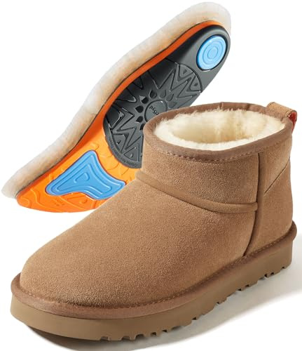 Mel&Syd Mini Boots Women With Arch Support: Plantar Fasciitis Relief - 100% Australian Sheepskin Lining & GEL Cushion Orthotic Insoles - Thermal Winter Boots for Women, Moms & Nurses - Chestnut 10