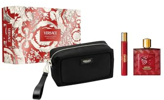 Versace Eros Flame Eau de Parfum Geschenkset 2025, 100 ml Eau de Parfum, 10 ml Reisespray und Kulturbeutel