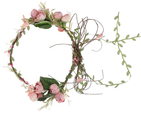 BAZEITFLOW Bandeau à Fleurs pour Mariée en Rose Poudré, Couronne de Fleur Artificielle en Rotin, Accessoire Cheveux pour Mariage, Plage et Photographie, 1 Pièce