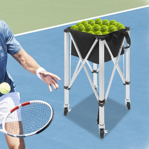 YEITBY Lätt tennisbollkorg med hjul, vikbar behållare av aluminium, tar 150-170 bollar, inkl. avtagbar väska och bärbar sportundervisningsvagn för tennisspelare