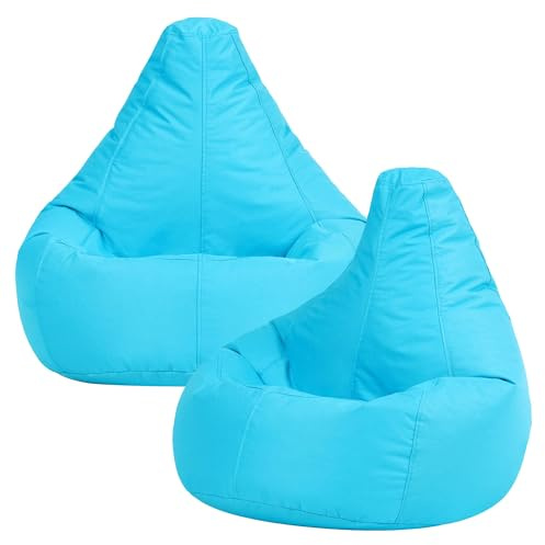Bean Bag Bazaar Dalton Outdoor Kids Bean Bag Chair, Aqua, 2 Pack, Kids Garden Chair with Water Resistant Fabric, Bean bag with Filling Included, Gaming Beanbag for Bedroom, Playroom, Garden