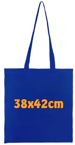 Cottonbagjoe Borsa di cotone | 38x42 cm | 10 pezzi | blu reale | senza stampa | tinta unita | due manici lunghi | pitturabile | Certificazione Öko-tex 100 | Sacchetto di juta | Borsa di tela