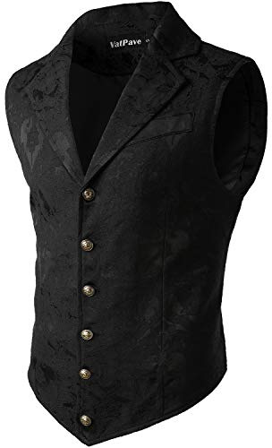 VATPAVE Mens Victorian Suit Vest Steampunk Gothic Waistcoat XX-Large SU14 Black