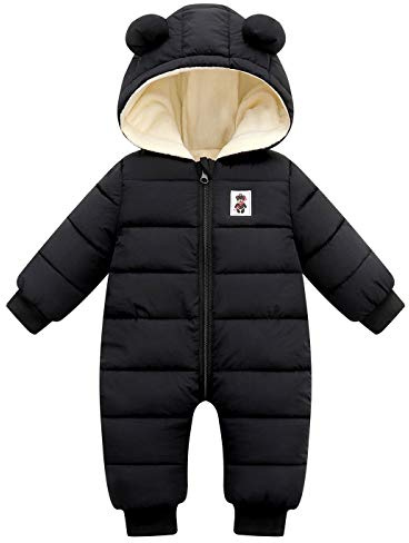 Happy Cherry - Bebé Chaqueta Invierno Mono con Capucha Niños Niñas Ropa de Una Pieza Acolchado Traje de Nieve con Mangas Largas Infantil Mameluco Entero Outdoor - 12-18 Meses