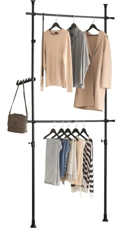 SoBuy Telescopic Clothes Rail, Heavy Duty Clothes Rack, Adjustable Open Wardrobe with Hanging Rails for Bedroom, Walk-in Closet Black FRG109-SCH