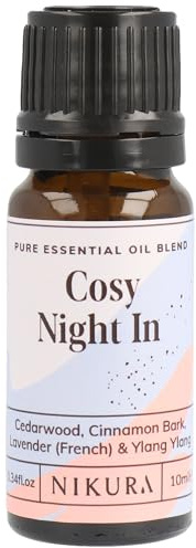 Nikura Cosy Night in Essential Oil Blend - 10ml | Made from Lavender, Cedarwood, Cinnamon, Ylang Ylang | for Sleeping, Aromatherapy, Diffusers, Soap Making, Candle Making | Vegan & UK Made