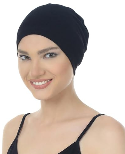 Deresina Bonnet Chimio en Bambou pour Femme, Calotte Bijou - Plain pour Perte de Cheveux, Cache Cheveux, Bonnet de Nuit, sous-Casque, Turban ou Foulard (Noir - Plaine)
