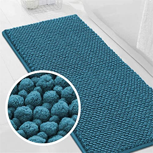 LINGKY Badematte rutschfest 50x120 cm Chenille Badezimmerteppich Saugfähige Badteppich Waschbar Badvorleger Bad Teppich Badezimmer Duschvorleger Badematte Türkis