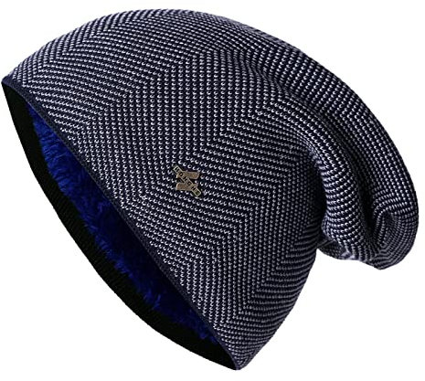 PAIHUIART Strickmütze Beanie Mütze Thermo Herren Damen Hut Hochwertige Baumwolle Wintermütze Warme Beanies Mütze Baggy Strickmütze Für Herren Damen Skisport Mützen Mütze Dunkelblau