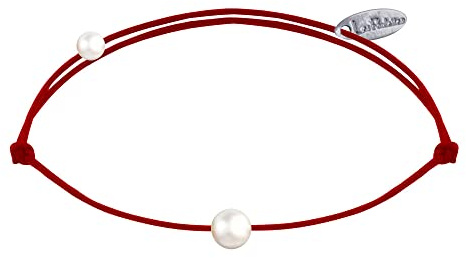 LES POULETTES BIJOUX - Pulsera de Enlace Pequeña Perla de Cultivada Blanca - Rojo