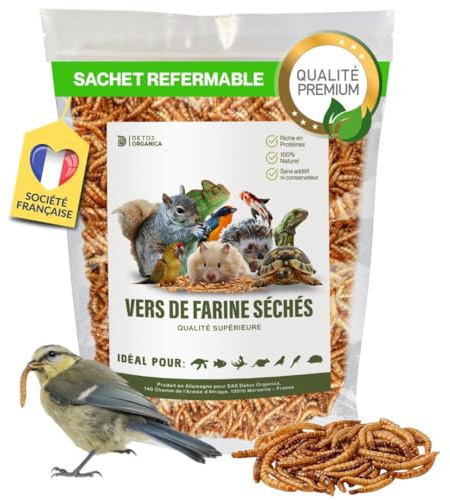 Detox Organica vers de Farine Séchés [160g=1000ml, Qualité Premium ] Friandise Oiseaux, Hérissons, Tortues, Reptiles, Poissons, Rongeurs - Animaux Sauvages, Compagnie | 100% Naturel, sans additifs