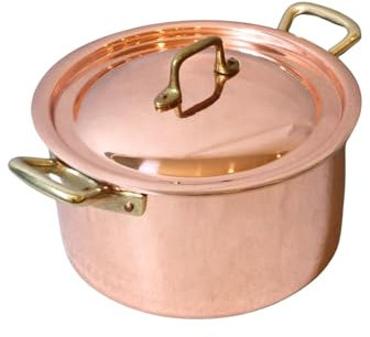 CREARTISTIC 100% Made in Italy – Kupfer Kochtopf mit Deckel - 22 x 12 cm – 3,5L - Topf aus verzinntem Kupfer - Topf für Ragu und andere Soßen - mit 2 Handschellen aus Messing – handgemacht