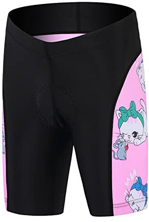 Amur Leopard Kinder Jungen Fahrradbekleidung Mädchen Fahrrad Trikot Kurzarm/Kurz Radhose mit 3D Sitzpolster Radtrikot, Radhose Rosa-Katze, 122-128 (Etikettgröße: L)