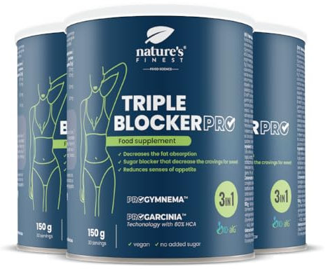 Nature's Finest by Nutrisslim Triple Blocker PRO - Bloqueador de Carbohidratos y Grasa y Azúcares, Quemagrasas Muy Potente para Adelgazar Mujer y Hombre, 450 g