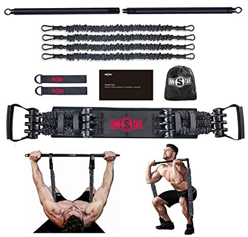 INNSTAR Widerstandsbänder, Übungsbänder, Aufsatz, 96,5 cm, schwarz, maximale Belastung 362,9 kg, für Zuhause, Fitnessstudio, Workout, Ganzkörpertraining, Powerlifting, Fitnessstange (schwarz)