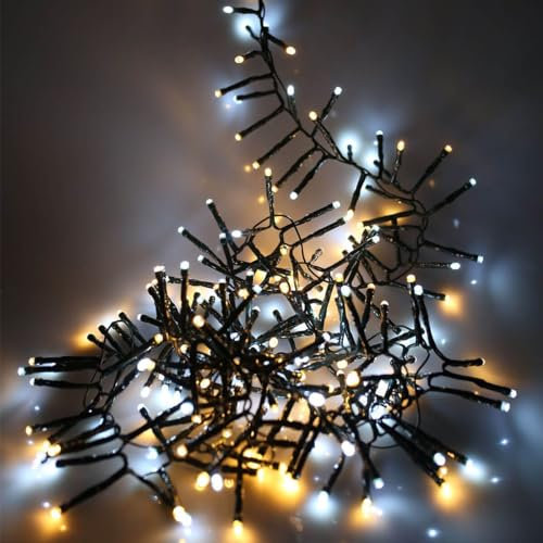 SHATCHI 720 Christmas Tree Cluster Lights Multifunction 8 Light Modes, Timer Green Cable Indoor/Outdoor Low Voltage Holiday Home Decorations, Warm and Cool White