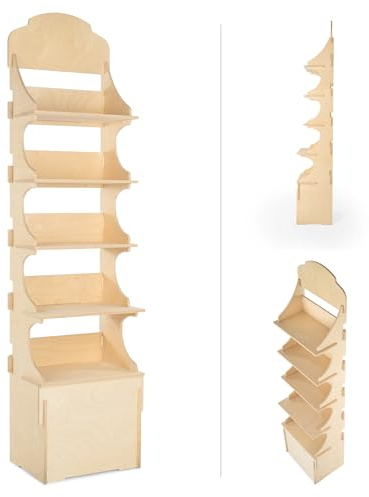Espositore in Legno, da Terra, per Negozi e Boutique, 5 Ripiani, Naturale e Sostenibile, H. 157 cm