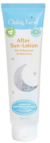 Childs Farm After Sun-Lotion für Kinder und Babys mit Bio-Kokosnuss Duft, 100ml | Beruhigend und feuchtigkeitsspendend |Für trockene, empfindliche oder auch zu Ekzemen neigende Haut geeignet