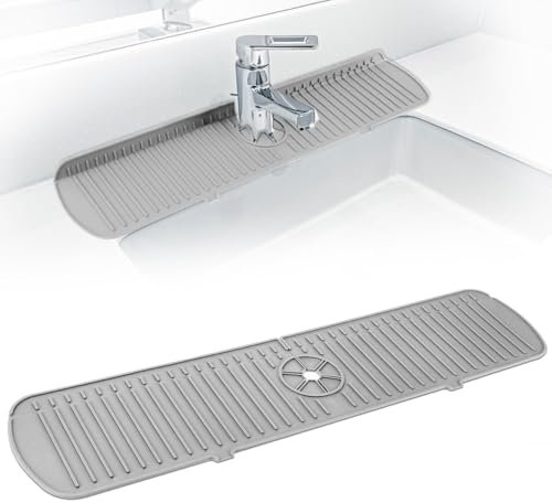 Nodcows Tappetino Silicone per Rubinetto, Paraspruzzi Lavello Cucina Grande, 61 X 14,5cm Tampone di Drenaggio per Rubinetti per Asciugatura Multiuso, Faucet Drain Pad (Grigio)