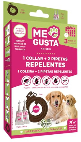 ME Gusta Pack de Collar y Pipetas Repelentes para Perros | Incluye 1 Collar y 2 pipetas | Repele Todo Tipo de Insectos