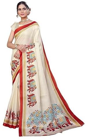 HAZDEAL Art Silk Women's Saree With Unstitched Blouse Piece | Printed Sari for Girls | Indian Saree for All Occassions (Red)