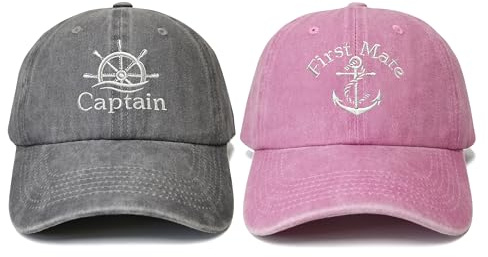 Shenbors Captain and First Mate Gifts, Nautical Boating Sailing Hats for Men Women, Gray & Pink Baseball Caps for Boat Skipper Sailor