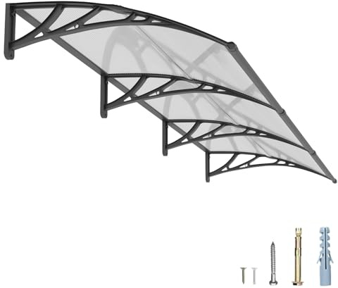 GUANSU 300x100cm Marquise de Porte Extérieure, Auvent Polycarbonate Anti-UV | Bloque UV & chaleur, Anti-pluie vent neige, Auvent porte d'entrée pour terrasse/balcon/fenêtre, Support ABS anti-rouille