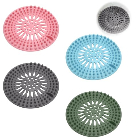 KQDRAVINE 4 Piezas Atrapa Pelos Ducha Filtro Ducha Pelo (12.5cm), Silicona Filtro Pelos Desague para Baños y Bañeras, Accesorios de Baño para Evitar la Obstrucción de Desagües