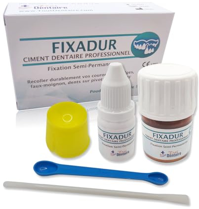 FiXADUR– Ciment dentaire semi-permanent – Colle dentaire forte pour couronnes et bridges – Adhésif prothèse dentaire professionnel”