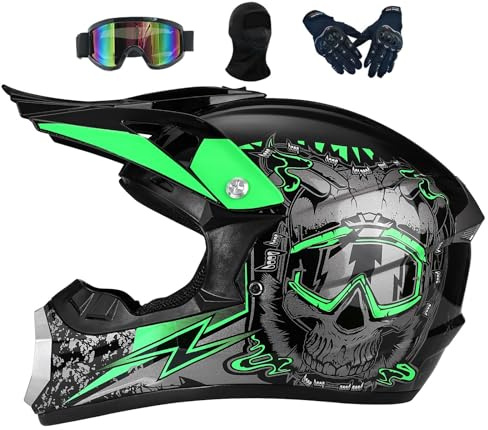 Casque Moto Cross Enfant, Motocross Cycliste pour Garçon Et Fille 6-15 Ans, Homme VTT Integral, Femme pour Enfants, Scooter De Ski(Green,M(54-55CM))