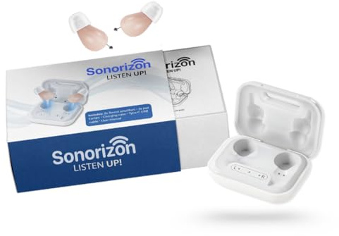 Sonorizon Sound Amplifiers - Rechargeable Digital In-Ear Device with Adaptive Sound Boost - 20 Hour Battery - Nearly Invisible Hearing Amplification Buds for Adults & Seniors - By Sonorizon Hearing